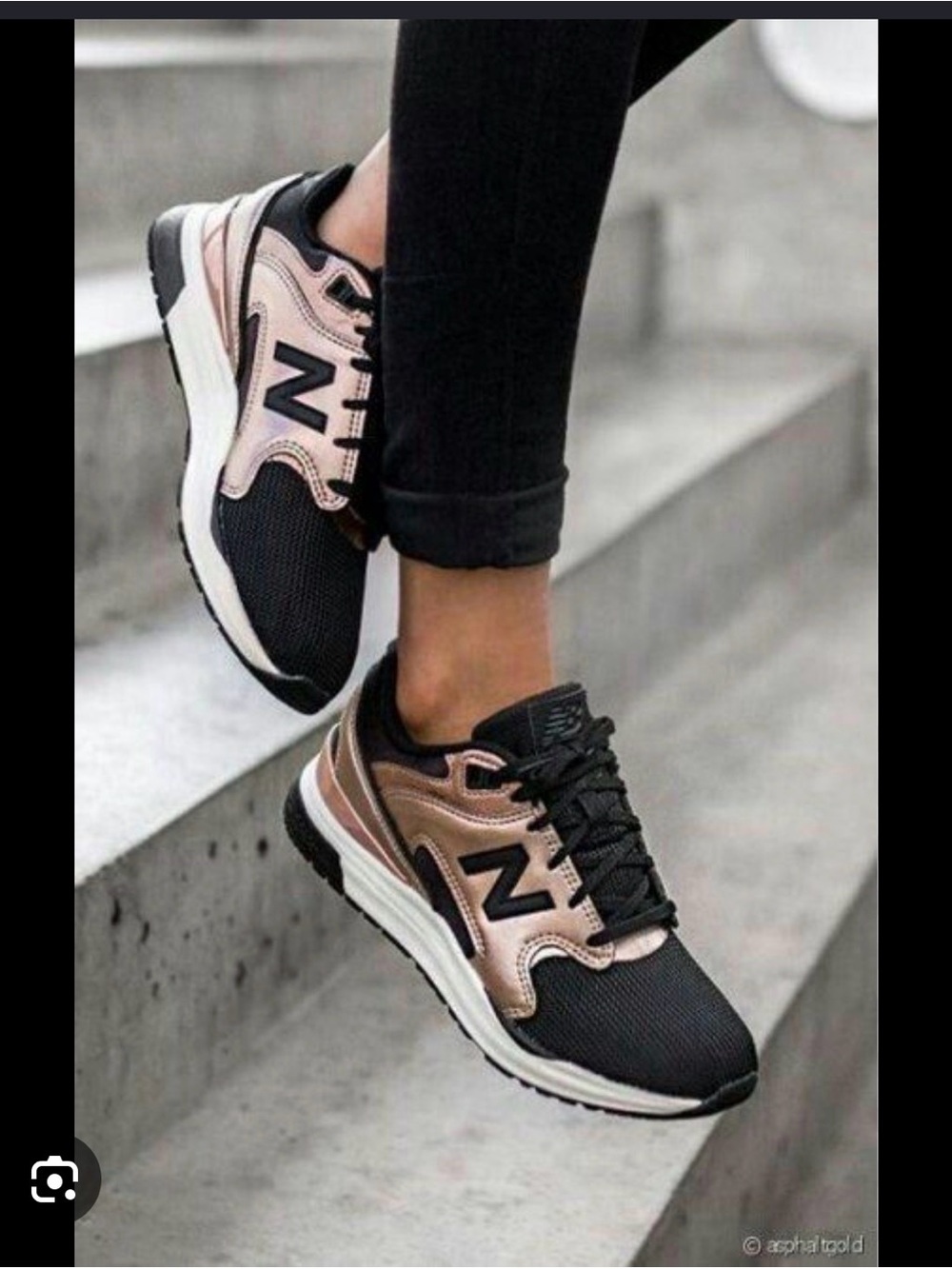 New Balance Black Sneakers with Rose-Gold Metallic Accents